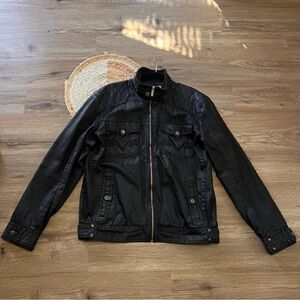 AFFLICTION Black Premium Faux Leather Mens Biker Jacket